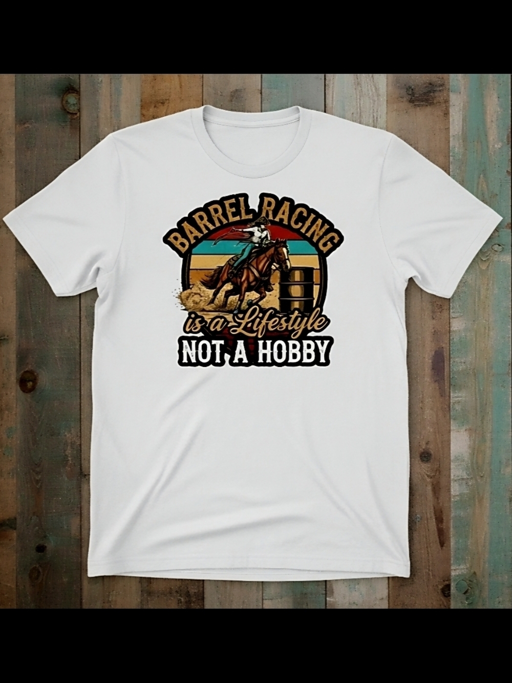 Barrel Racing Tee • Western Rodeo Graphic Shirt • Cowgirl Horse Riding Top - Picture 2 of 16
